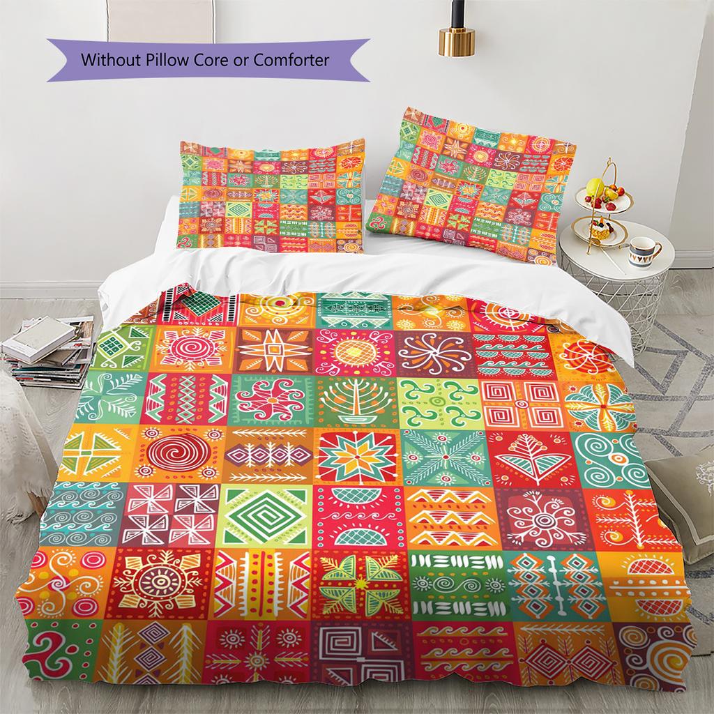 Ethnic Tribal Texture Pattern Bedding Quilt Set Quilt Cover Pillowcase Home Decoration Gift (1 * duvet cover + 2 * pillowcase, without core)