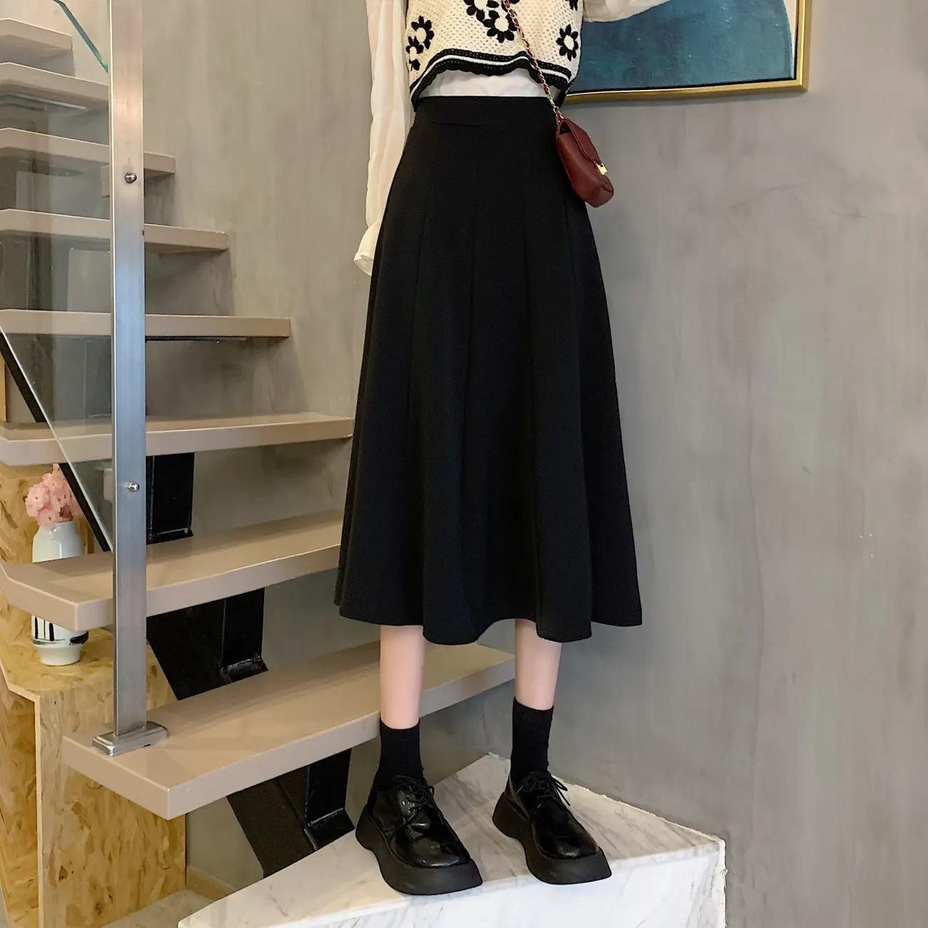 

Summer 2024 Plus Size High Waist Midi A-line Black Bodycon Skirt XL