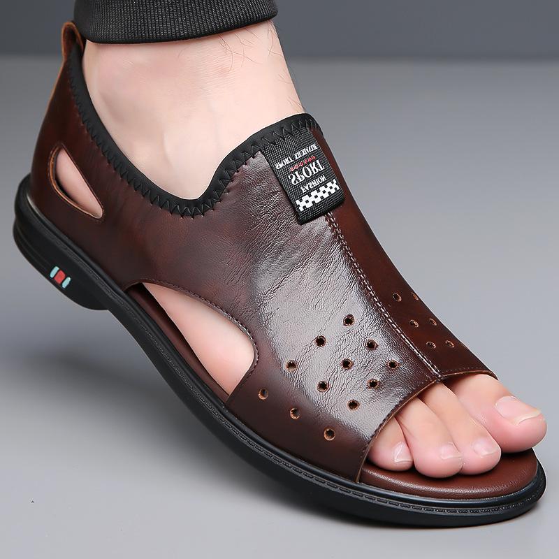 Sandals for Men Brand Casual Leather Sandals Fashion Outdoor Roman Sandal 2026New Comfort Flat Sandals Open-toed Beach Sandalias