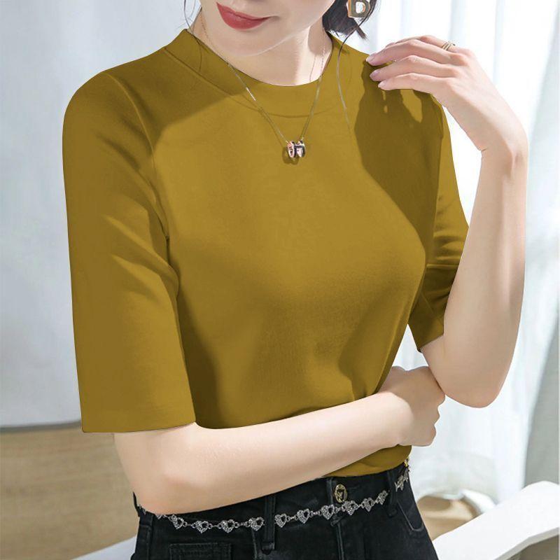 Women's All Match Everyday Elegant Burgundy Half Sleeve Top