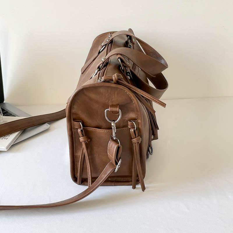 Faux Leather Duffel Bag Women's Fashion Shoulder Tote with Front Zip Pocket