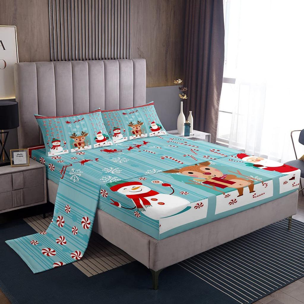 Christmas Theme Pattern Mattress Four-Piece Bedding Set Bedroom Dormitory Bedding Decoration