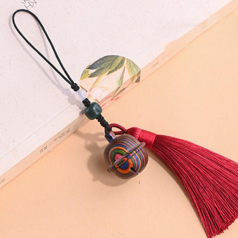 

Cute Chinese Style Charm Phone Chain Keychain Components Sandalwood Key Chains Wood Car Keyring