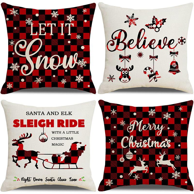 

New Christmas Pillow Linen Pillow Case Festive Decoration Cushion Cover Pillow Case Combination 45 * 45Cm (four-piece set)