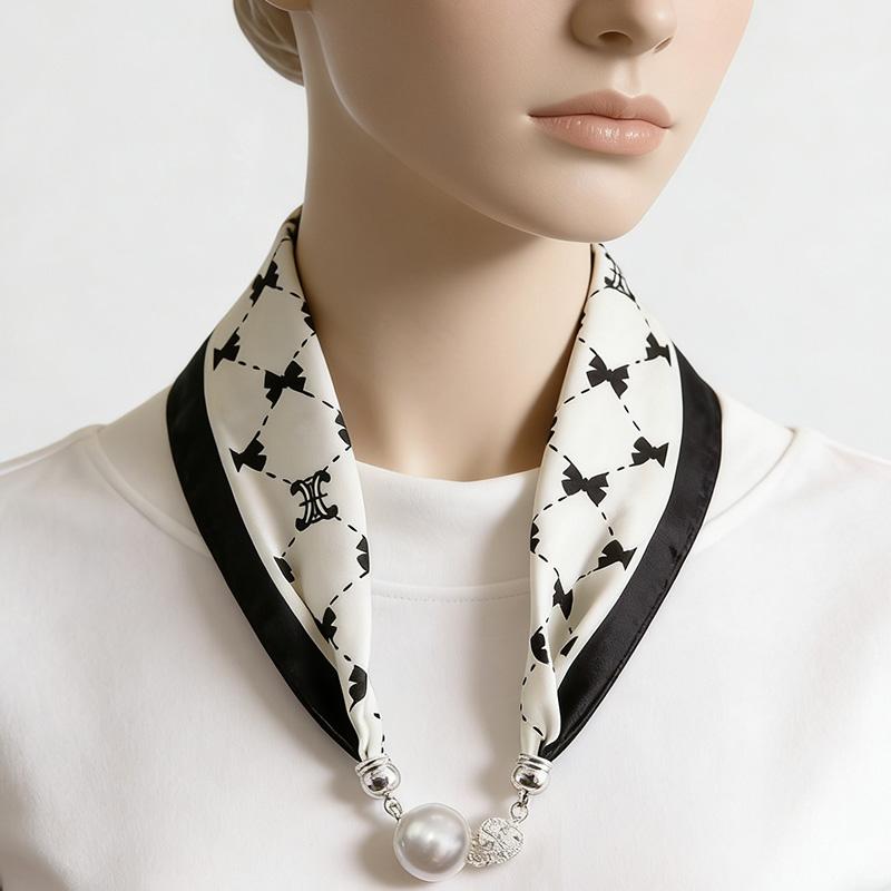 1Pc Cloth Accessories Versatile Patterned Texture Pearl Fashion Neck Protection Scarf Magnetic Silk Scarf