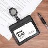 Dual-Use Genuine Leather ID Card Holder with Retractable Lanyard: Horizontal & Vertical Slots for Employee Badge or Exhibition Tag