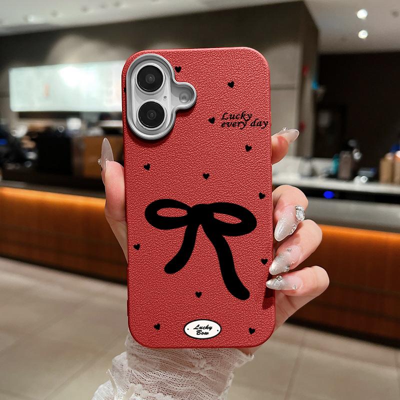 Plain Color Bowknot Patterned Leather Texture Shell for iPhone 16 Pro 15 14 Plus 13 12 Pro Max 11 Shockproof Soft Tpu Slim Matte Case Cover
