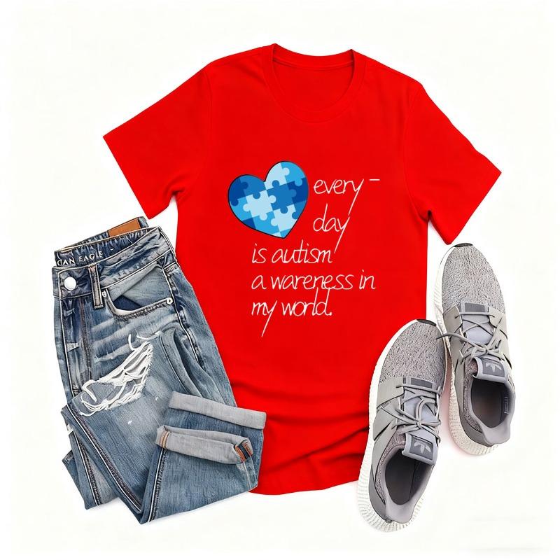 Autism Awareness Heart Puzzle Graphic Cotton TShirt Supportive Unisex Crew Neck Outdoors High Quality Cotton Shortsleev Tees