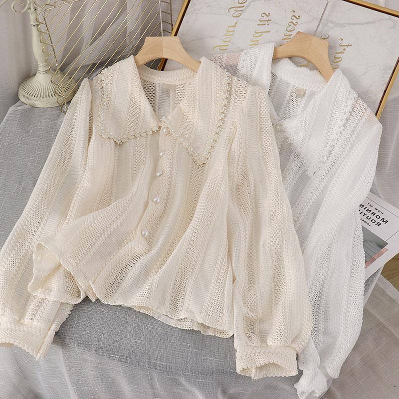 2025 Autumn Trendy White Peter Pan Collar Fairy Blouse for Women