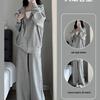 Grey Student Casual Hoodie and Cardigan Set: Trendy Two-Piece Sportswear