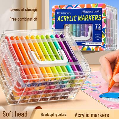 Soft Tip Direct-Ink Acrylic Marker & Stacking Box – Non-Bleeding, Strong Coverage for Elementary Students