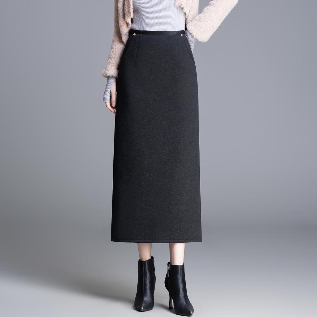 Women's High-Waisted Tweed Midi Skirt - Winter 2025 Slim Fit with Back Slit