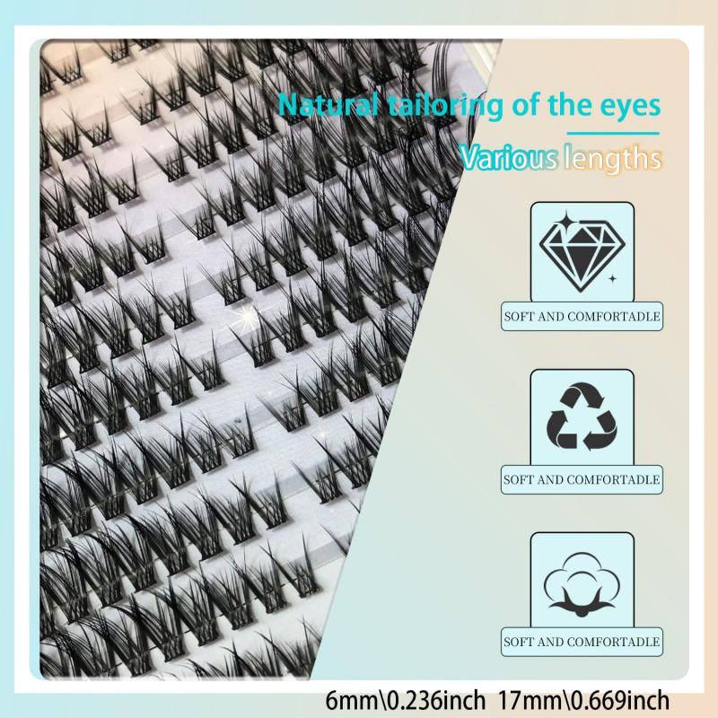 Individual Cluster False Eyelashes 216 Pieces 12 Rows Dense Separated Lashes Synthetic Fiber Black