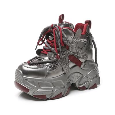 10cm Microfibra Vera Pelle Vulcanizzata Sneaker Chunky Piattaforma Zeppa Moda Scarpe Primavera Stivaletti Donna Autunno