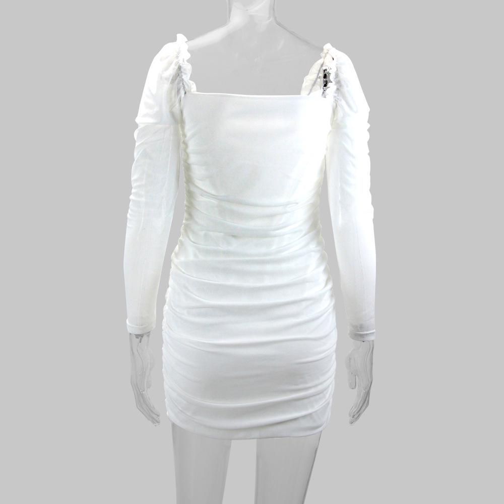 Spring/Summer 2025 Women's European/American Bodycon Dress - Sexy Square Neck, Mesh Long Sleeves