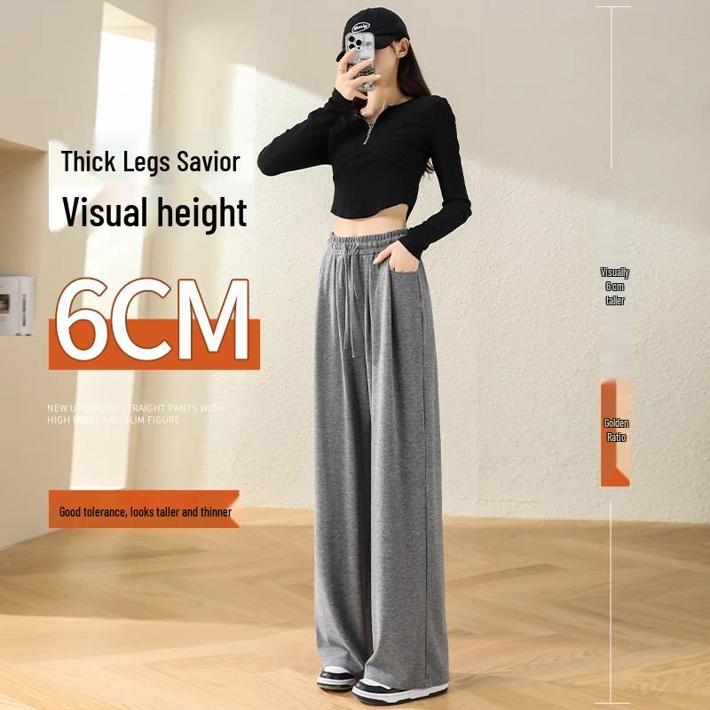 High-Waisted Glutinous Rice Knit Wide-Leg Pants - Women's Trendy Autumn Casual Loose-Fit (145cm)