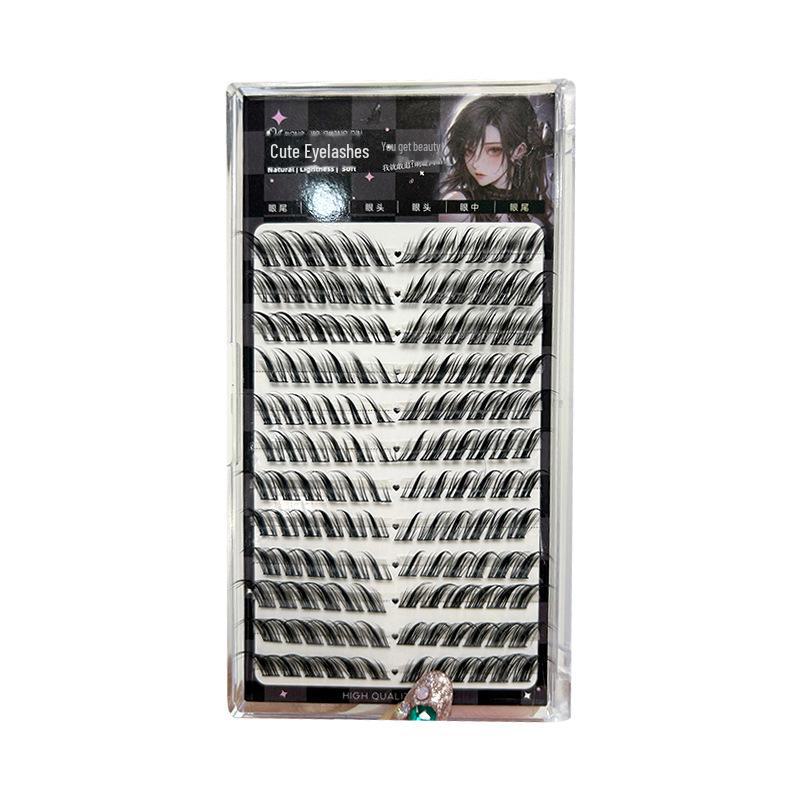 Mengji Shangpin Dense Clustered False Eyelashes, 12 Rows, European & American Style, Light & Volumizing Oblique Fox Eye Design