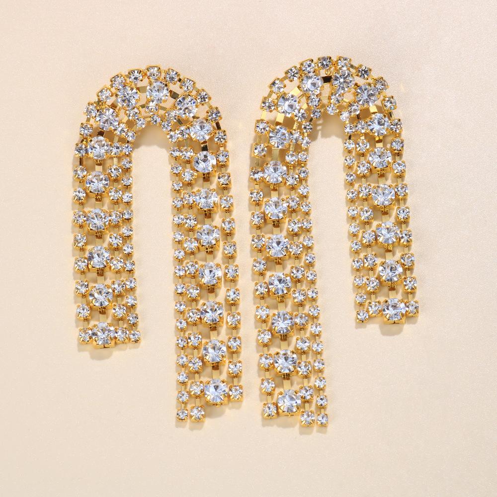 

Premium Long Curved Stud Earrings Niche Accessories Full Of Diamonds Temperament Fringed Earrings Women S Earrings Earrings золотий