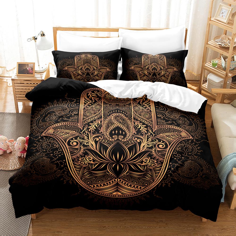 3D Buddha Bedding Set Microfiber Luxury Printed Down Duvet Cover Pillowcase 2/3 Birthday Gift AU210 * 240 Full Size Quick Drying Soft Home Textile