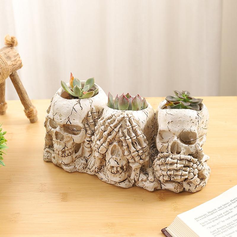 Skeleton Head Planter With Resin Material For Halloween Party And Collection