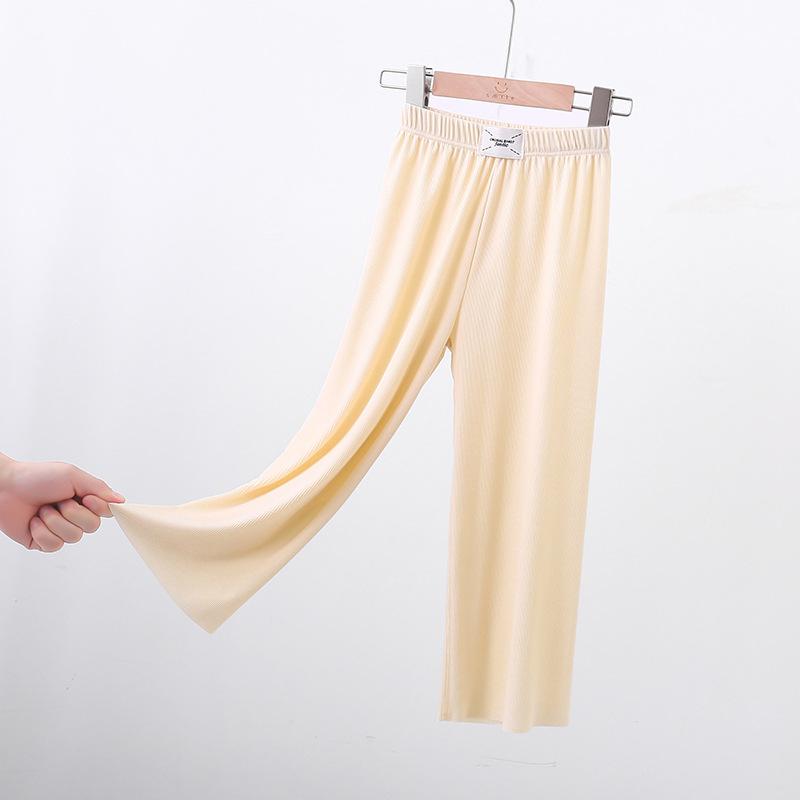 Summer Ice Silk Girls Panst Kids Casual Solid Trousers Children Clothes Mid Elastic Waist Drawstring Wide Leg Pants