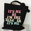 Teacher's Day Gift Teacher Print Canvas Tote Bag Women Handbag Colored Letters Teacher Canvas Tote Bag Floral Shoulder Bag
