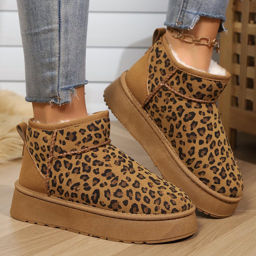 Women's winter leopard print warm and cold-resistant high-top lightweight hiking boots, waterproof and slip-resistant, high-top boots, snow boots.