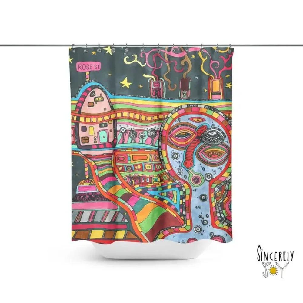 Colorful Abstract Shower Curtain Unique Original Psychedelic Visionary Outsider Art Artwork Bathroom Accessories