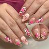 Spring/Summer Pink French Almond Nails - 24 Piece Set: Leopard & Star Print, Elegant Removable Tips