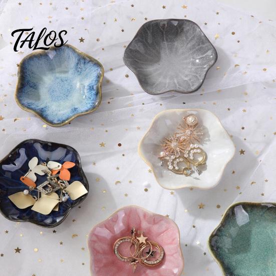 Talos Soy Sauce Dish Plate, Ceramic Lotus Leaf Design, High-Temperature Fired Unique Texture Jewelry Holder, for Dipping Vinegar Snack