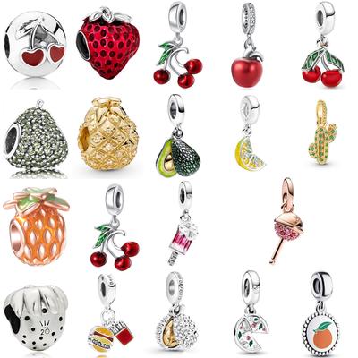 925 Silver Strawberry Avocado Lemon Pendant Bead Charm Bracelet Necklace Jewelry Accessories
