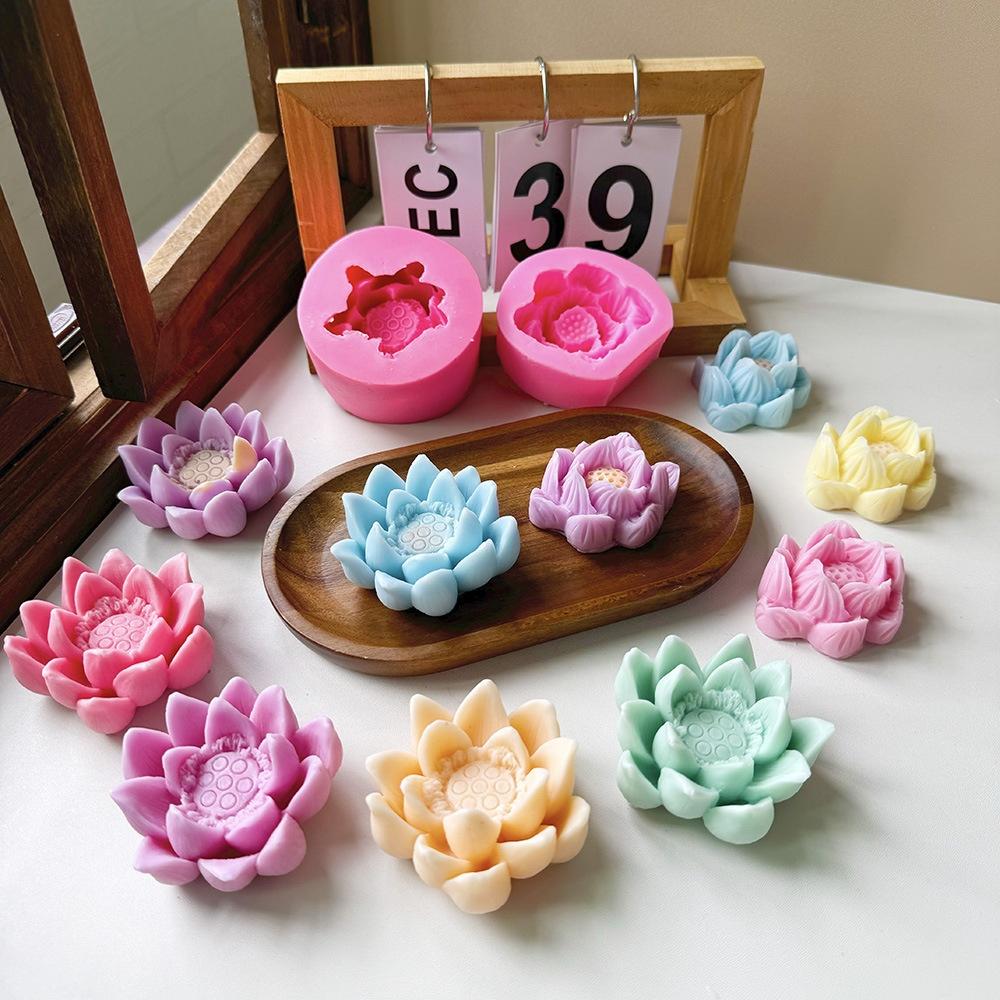 Lotus Shape Mold Fold Sugar Aromatherapy Candle Cake Decorative Individually Packaged