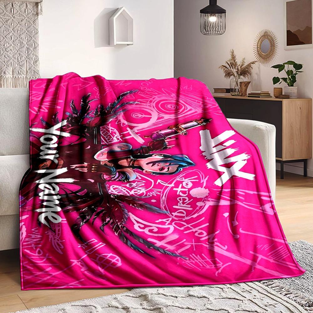 Custom 1Pc Pink Graffiti Anime Swordswoman Fleece Flannel Blanket Soft Warm Cozy Office Throw For Bedroom Couch Travel Birthday Xmas Gift