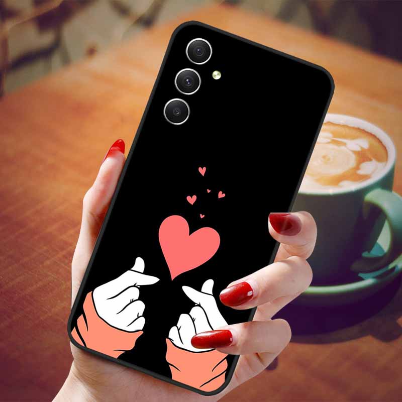 For Samsung Galaxy A55 5G Case Black TPU Silicone Beautiful Pattern Phone Cases for Galaxy A55 Shockproof Soft Cover A 55 6.6''