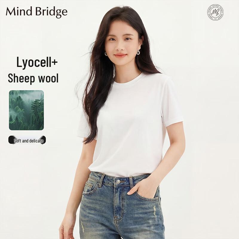 Mind Bridge Women s Lyocell Blend Round Neck Short Sleeve T-Shirt One Size F