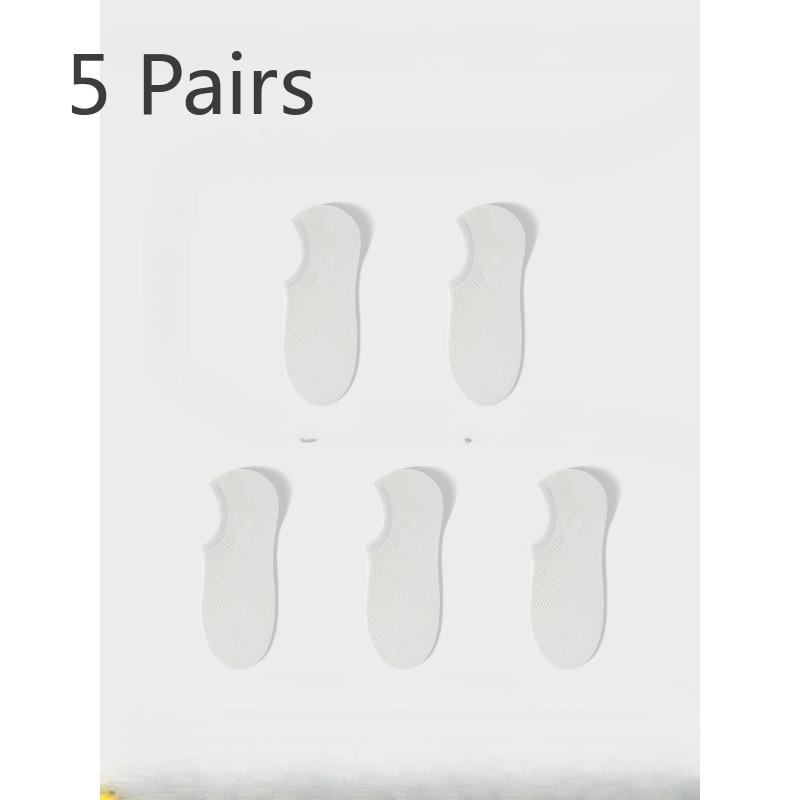 5 Pairs of Female Summer Cotton Ultra Thin Breathable Can Not Fall Off with Anti Odor Sweat Absorption Mesh Invisible Socks