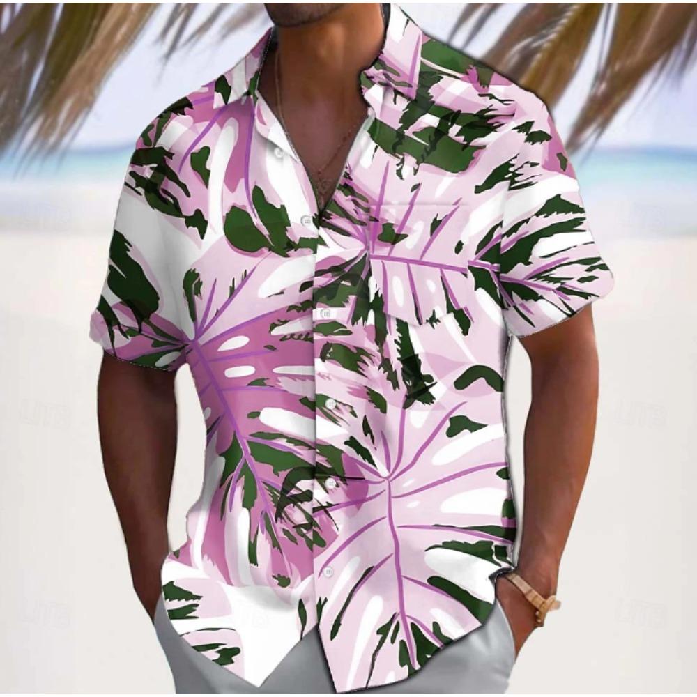 Camicia da uomo con stampa 3D di foglie Camicia con bottoni Camicia casual Camicia estiva Manica corta Abbigliamento quotidiano per le vacanze