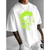 Fluorescent Skull Print Men'S Casual T-Shirt, Summer Men'S Round Neck Short Sleeve T-Shirt Men'S Fashion Versatile Trendy Print Short Sleeve