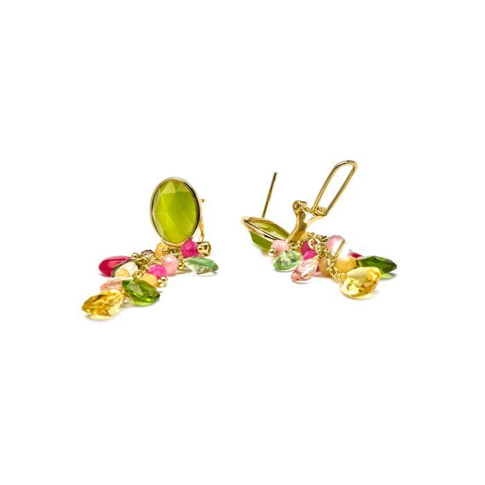 Boucles d'oreilles - LUXENTER - Urilys - Argent 925 - Or jaune 18k - Œil de chat vert
