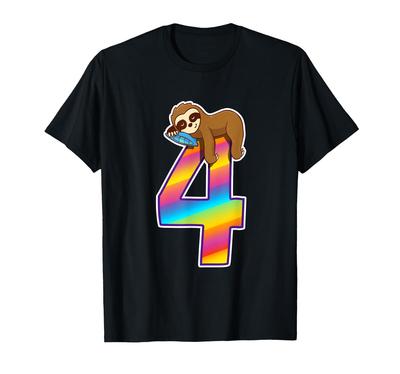 Birthday Gift for Girls and Boys, 4 Year Old Sloth Kids Gift T-Shirt