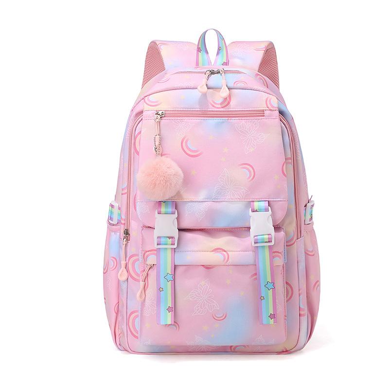 Kawaii Farbverlauf Sternenmuster Rucksack für Mädchen Schultasche mit Plüsch-Bommel Teenager Schüler Lässiger Tagesrucksack Reise Rucksack