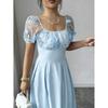 Europe, America 2026 summer new fashion square neck bubble sleeve lace waist slim romantic elegant dress