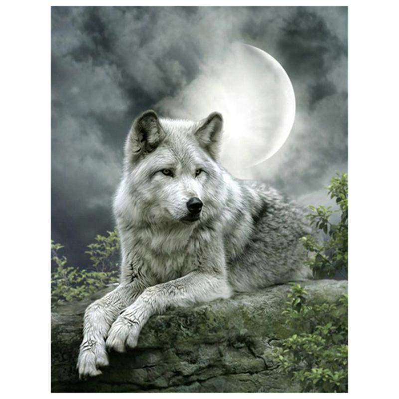 5D DIY Diamond Painting Wolf Cross Stitch Kit Full Drill Round Embroidery Animals Mosaic Art Picture of Rhinestones Decor Gift
