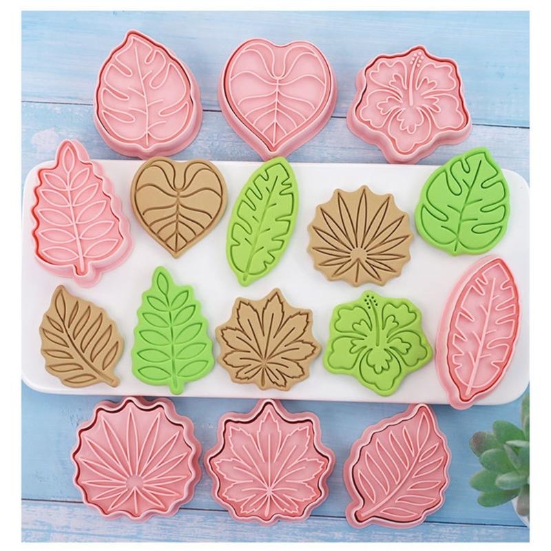 16Pieces Tropical-Leaf Cookie Cutter-Mold for Cake Decorating Mini Plastic Fondant Mold DIY Baking Tool DIY Cookie-Stamp
