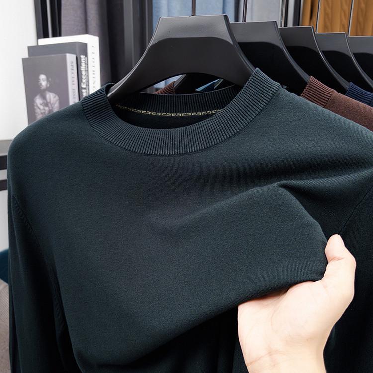 2025 Men's Lightweight Solid Color Round Neck Sweater, Long-Sleeved Knit for Spring/Autumn