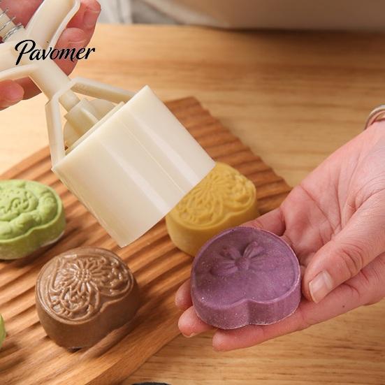 Kitchen Tools for Desserts Hand-Pressure Moon Cake Mould Set, 6 Interchangeable Cookie Pumpkin Pie Molds Cutters Design, Plastic Biscuit Press