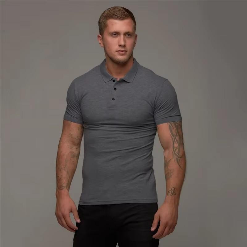 

Autumn Winter Men Clothes Short Sleeve Summer Fashion Short Sleeve Pure Color Polo Shirt 3XL темно-сірий колір