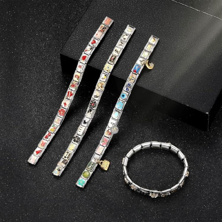 100Pcs Elegant Italian Charm Bracelet Module Stainless Steel Links for Handchain Fashionable Wristband Components