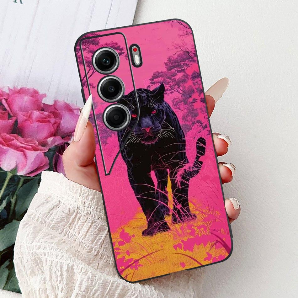 For Tecno Camon 40 Pro 4G Camon40 Elegant Floral Cat Phone Case For Camon 40 40Pro 4G CM6 CM5 Black Silicone Soft Cases Bumpers