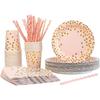 Rose Gold Disposable Plates Birthday Decorations, 48pcs 18cm Paper Plates Disposable Tableware Tray for Birthday Decorations Girl Women, Kids Party We